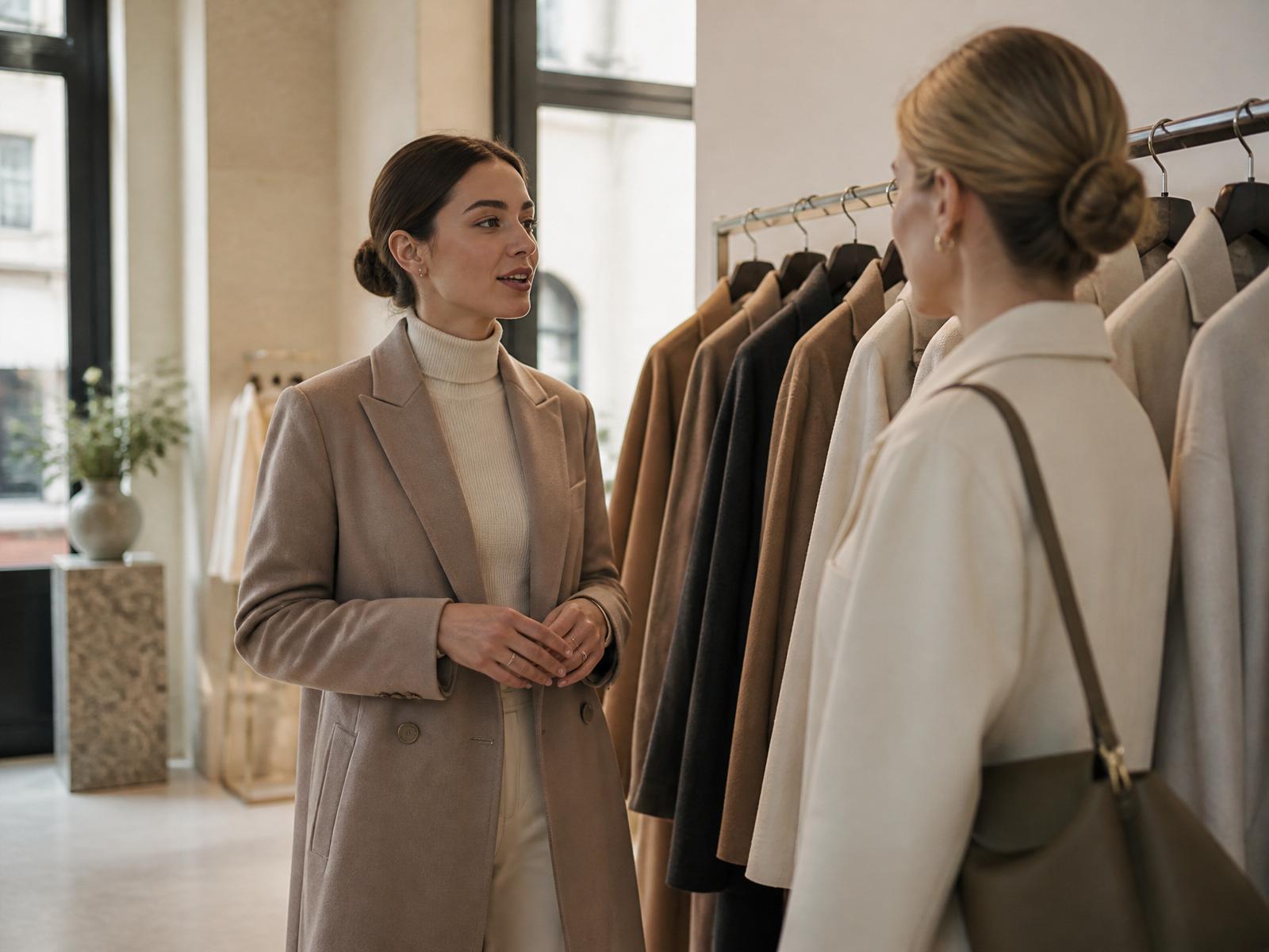 Sales associate advising a customer in a premium boutique